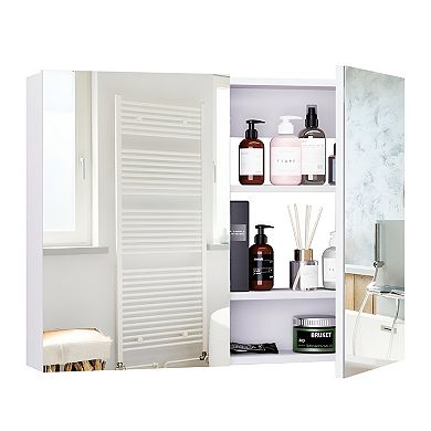 Wall Mounted Bathroom Mirror and Storage Cabinet-White