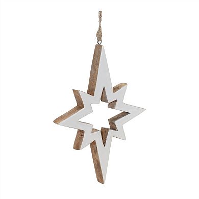 Rustic Wood North Star Ornaments with Natural Jute String Hanger (Set of 2)