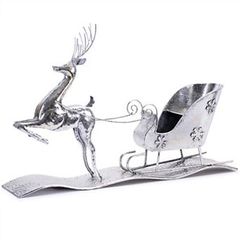 Rustic Iron Reindeer and Sleigh Ornament - 25.5 in Length, 17 in Height