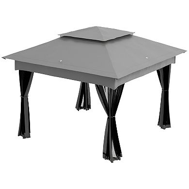 Outdoor Canopy Tent Easy Pop-Up Setup, Two-Tier Roof, Mesh Netting, and Extended Eaves