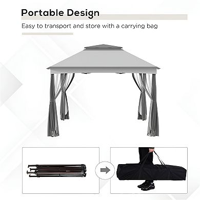 Outdoor Canopy Tent Easy Pop-Up Setup, Two-Tier Roof, Mesh Netting, and Extended Eaves