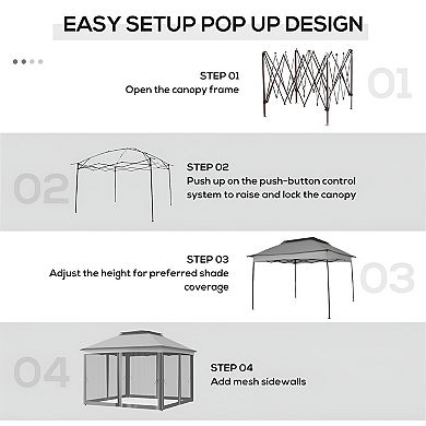 Outdoor Canopy Tent Easy Pop-Up Setup, Two-Tier Roof, Mesh Netting, and Extended Eaves