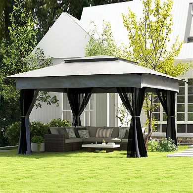 Outdoor Canopy Tent Easy Pop-Up Setup, Two-Tier Roof, Mesh Netting, and Extended Eaves