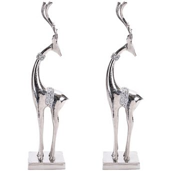 Set of 2 Aluminum Deer Figures, 18" High for Modern Home Decor Accents