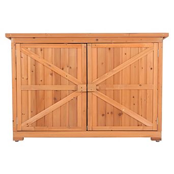 Double Doors Fir Wooden Outdoor Storage Cabinet Unit
