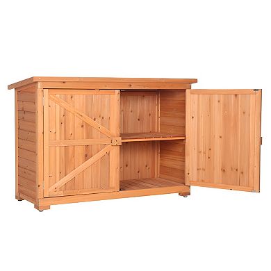 Double Doors Fir Wooden Outdoor Storage Cabinet Unit