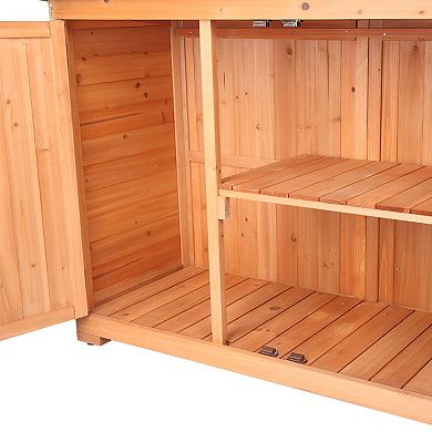 Double Doors Fir Wooden Outdoor Storage Cabinet Unit