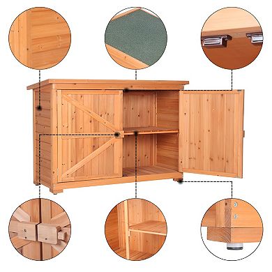Double Doors Fir Wooden Outdoor Storage Cabinet Unit