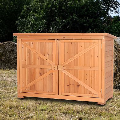 Double Doors Fir Wooden Outdoor Storage Cabinet Unit