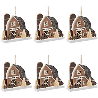 Rustic Charm - Glittered Barn Ornament (Set of 6)