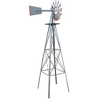 8ft Weather Resistant Decorative and Attractive Garden Windmill, Grey and Red