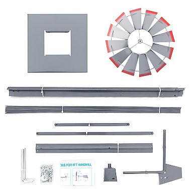 8ft Weather Resistant Decorative and Attractive Garden Windmill, Grey and Red