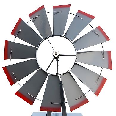 8ft Weather Resistant Decorative and Attractive Garden Windmill, Grey and Red