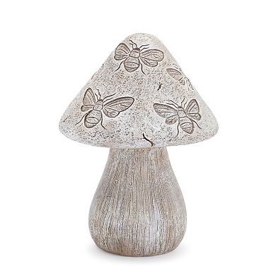Set of 2 Etched Insect Mushroom Decor in Grey and Beige
