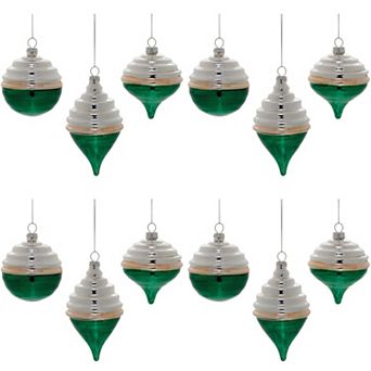 Tiered Glass Farmhouse Christmas Ornaments with Silver String Hanger for Tree Decor (Set of 12)