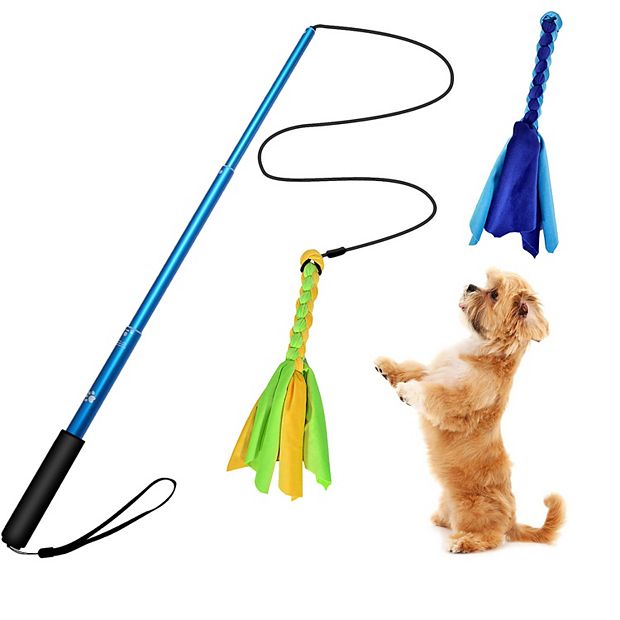 Extendable Dog Flirt Pole With Lure 10.23 26.77in Teaser Wand With 2 Replaceable Tail Toys