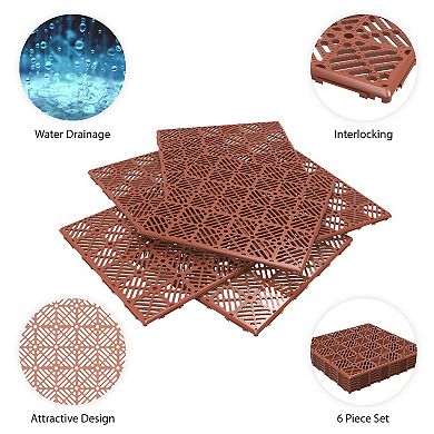 Pure Garden Set of 6 Patio and Deck Tiles