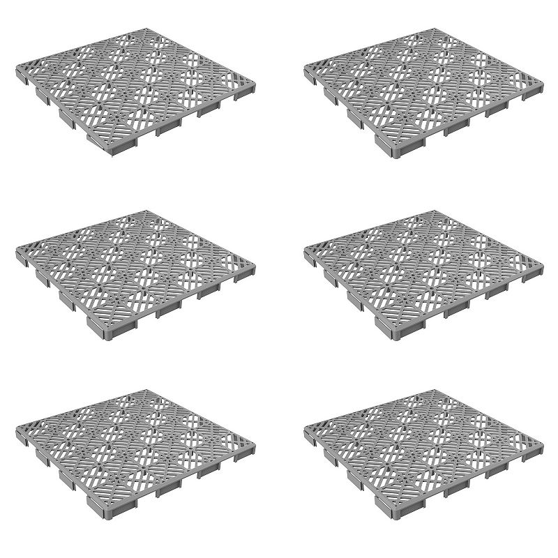 Pure Garden 50-LG1169 Patio & Deck Tiles-Interlocking Diamond Pattern Outdoor Flooring Pavers - Gray - Set of 6