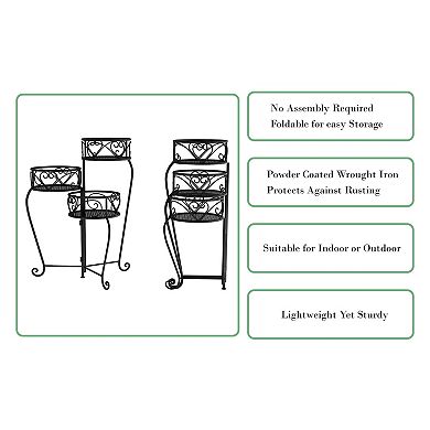 Pure Garden Plant Stand 3-Tier Indoor / Outdoor Folding Wrought Iron Metal Home and Garden Display