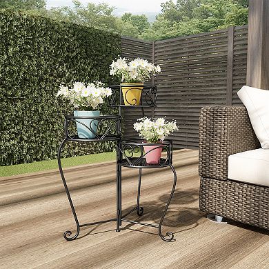 Pure Garden Plant Stand 3-Tier Indoor / Outdoor Folding Wrought Iron Metal Home and Garden Display