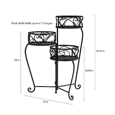 Pure Garden Plant Stand 3-Tier Indoor / Outdoor Folding Wrought Iron Metal Home and Garden Display