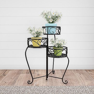 Pure Garden Plant Stand 3-Tier Indoor / Outdoor Folding Wrought Iron Metal Home and Garden Display