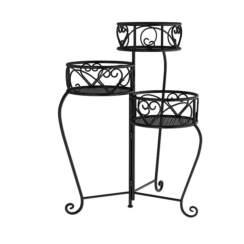 Pure Garden Plant Stand 3-Tier Indoor / Outdoor Folding Wrought Iron Metal Home and Garden Display, Black