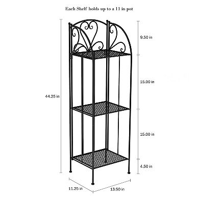 Pure Garden Plant Stand 3-Tier Vertical Shelf Indoor / Outdoor Folding Wrought Iron Home Garden Display