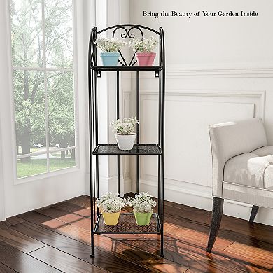 Pure Garden Plant Stand 3-Tier Vertical Shelf Indoor / Outdoor Folding Wrought Iron Home Garden Display