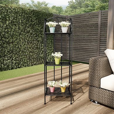 Pure Garden Plant Stand 3-Tier Vertical Shelf Indoor / Outdoor Folding Wrought Iron Home Garden Display