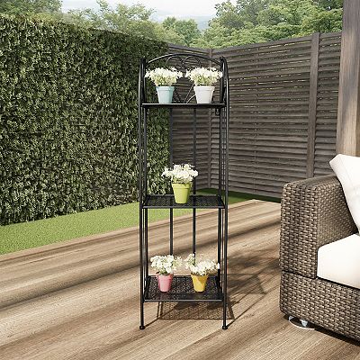 Pure Garden Plant Stand 3-Tier Vertical Shelf Indoor / Outdoor Folding  Wrought Iron Home Garden Display
