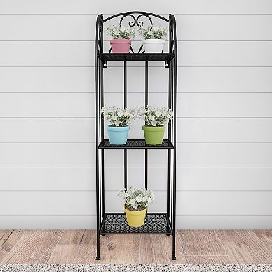 Pure Garden Plant Stand 3-Tier Vertical Shelf Indoor / Outdoor Folding Wrought Iron Home Garden Display