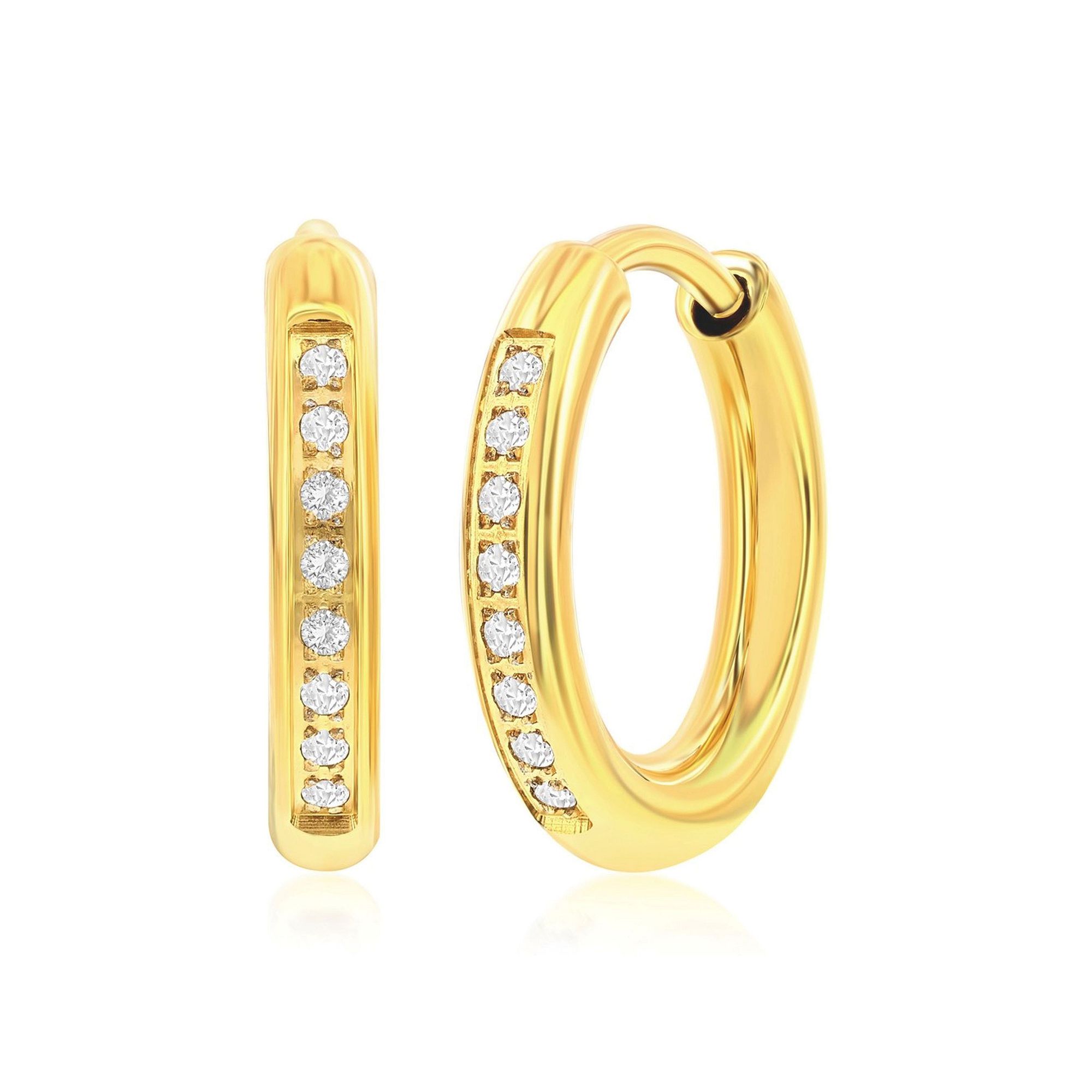 Metallo 15mm Cubic Zirconia Huggie Hoop Earrings, Mens, Gold Tone