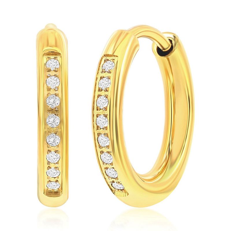 Metallo 15mm Cubic Zirconia Huggie Hoop Earrings, Men's, Gold Tone