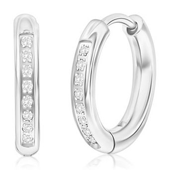 Metallo 15mm Cubic Zirconia Huggie Hoop Earrings
