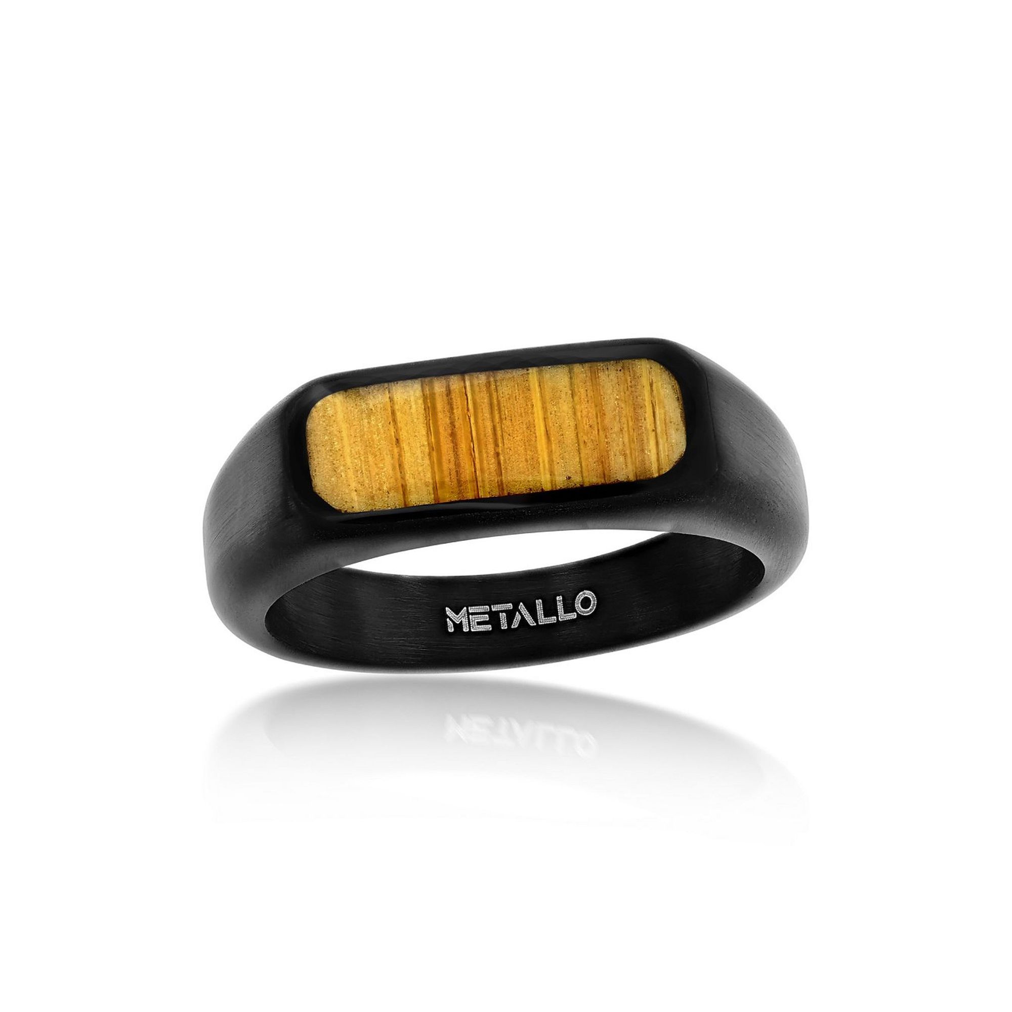 Metallo Steel Black-Plated Wood Ring, Mens, Size: 12, Stainless