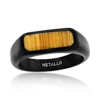Metallo Steel Black-Plated Wood Ring