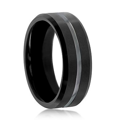Metallo Sleek Luxe Interior Stripe Tungsten Ring