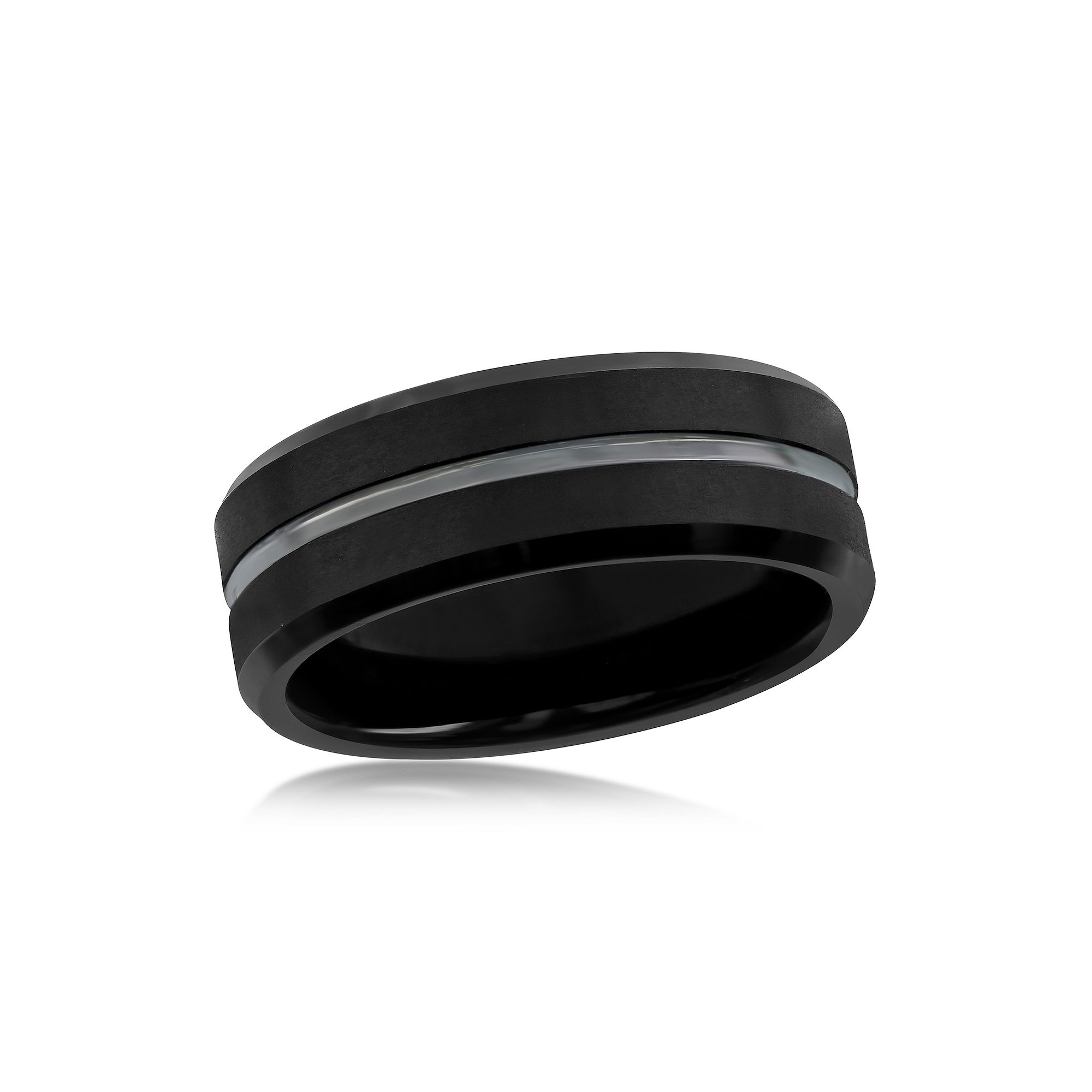 Metallo Sleek Luxe Interior Stripe Tungsten Ring, Mens, Size: 12, Black
