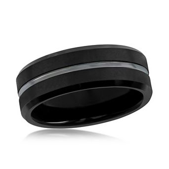 Metallo Sleek Luxe Interior Stripe Tungsten Ring