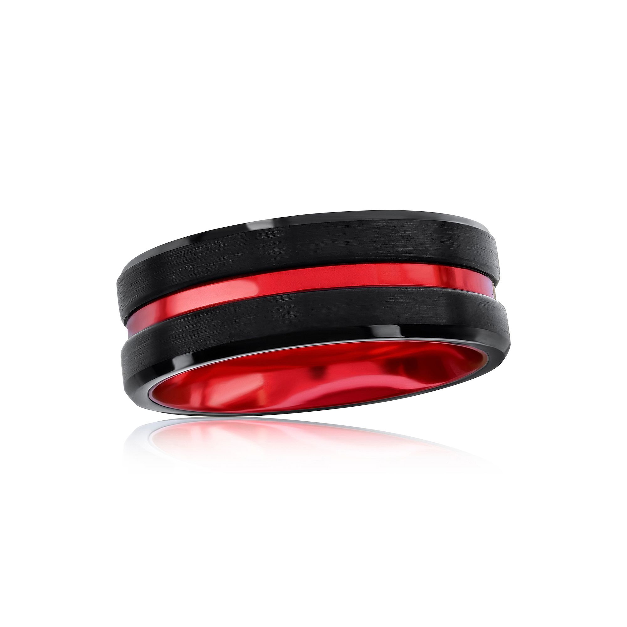 Metallo Sleek Luxe Interior Stripe Tungsten Ring, Mens, Size: 11, Black Re