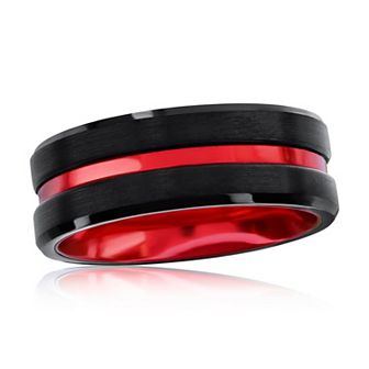Metallo Sleek Luxe Interior Stripe Tungsten Ring