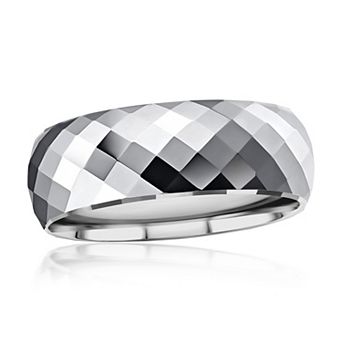 Metallo Polished Faceted Tungsten Ring