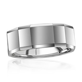 Metallo Polished Faceted Tungsten Ring
