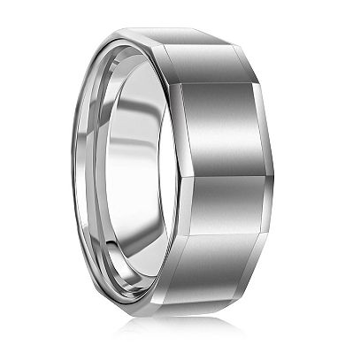 Metallo Polished Faceted Tungsten Ring