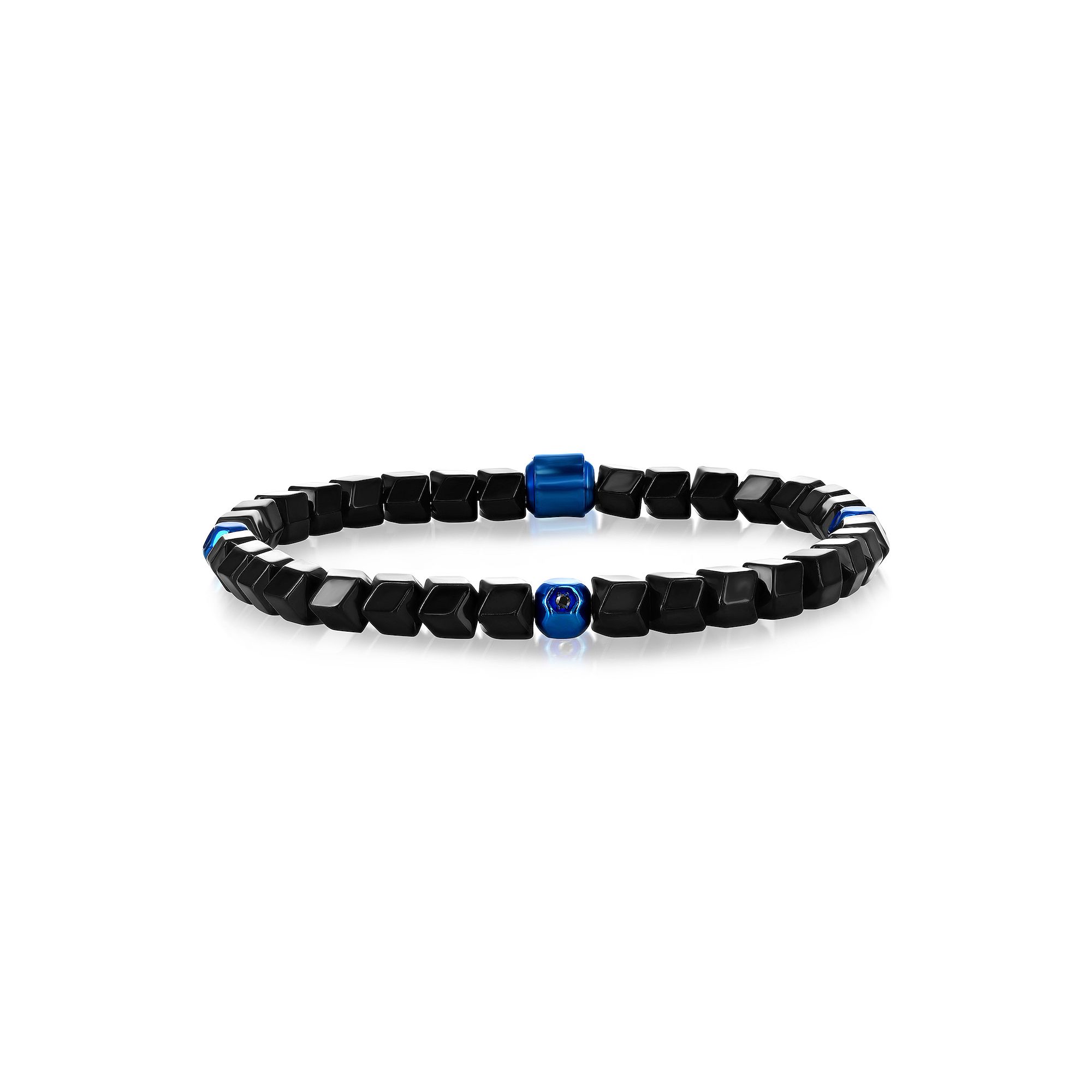 Metallo Multi-Cut Beaded Bracelet, Mens, Size: 8.5, Black Blue Tone