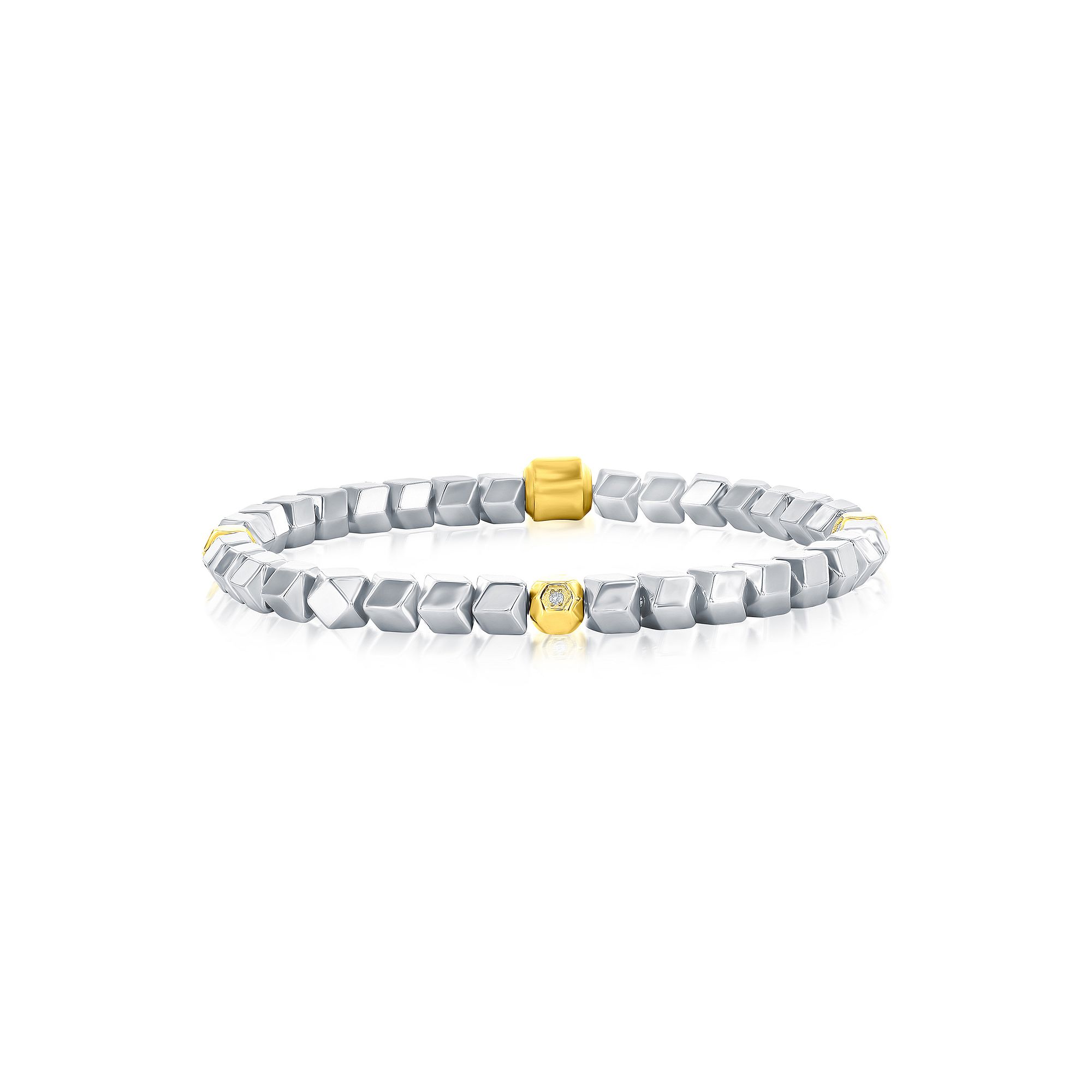 Metallo Multi-Cut Beaded Bracelet, Mens, Size: 8.5, Gold Silver Tone