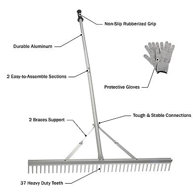 Pure Garden 36 in. Landscape Rake & Lawn Gloves