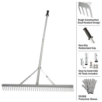 Pure Garden 36 in. Landscape Rake & Lawn Gloves