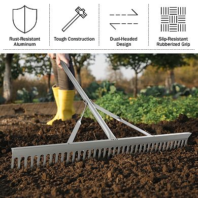 Pure Garden 36 in. Landscape Rake & Lawn Gloves